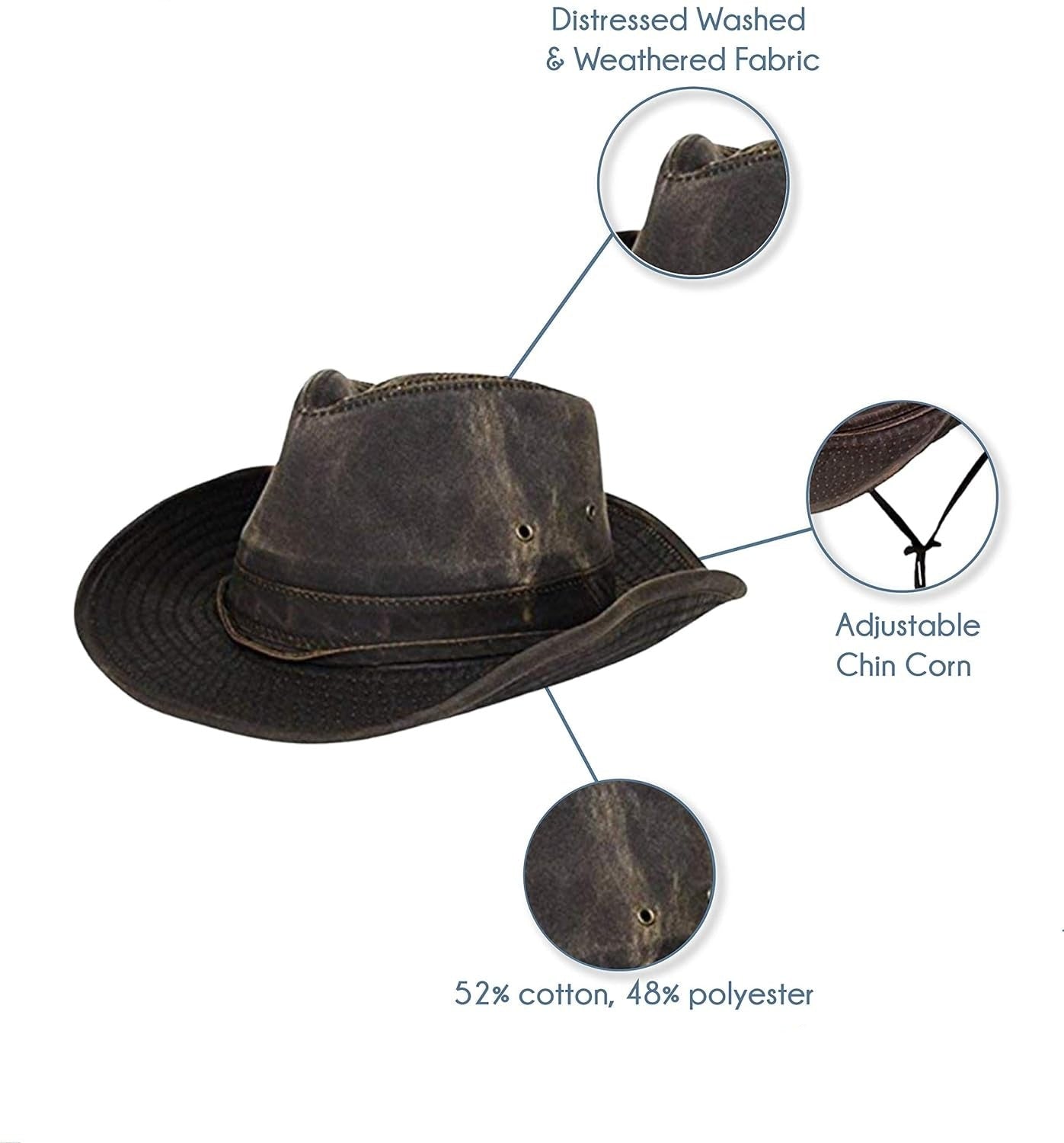 Dorfman Hat Co. Men'S Cotton Outback Hat with Chin Cord