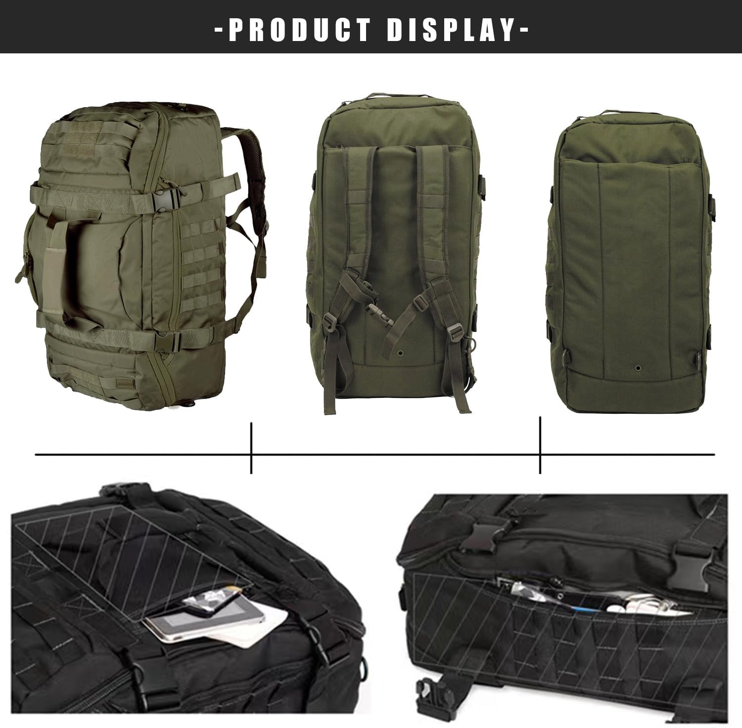 Travel Duffle Bag Backpack for Men - Large Tactical Bags Weekender Gym Bag for Overnight Traveling Military Workout Deployment Sports (Green, 80L)