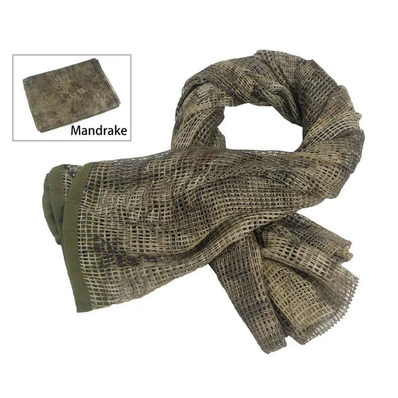 Military Tactical Scarf Sniper Veil Camo Mesh Keffiyeh Sniper Face Scarf Veil Shemagh Head Wrap for Outdoor Camping Hunting