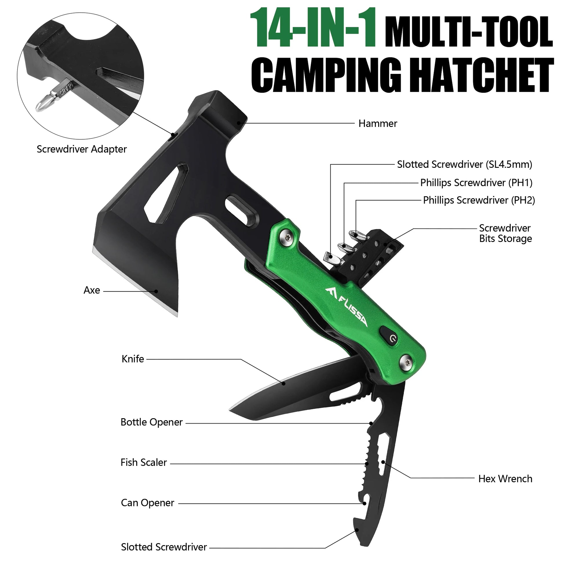 14 in 1 Multitool Camping Hatchet with Sheath Multifunctional 