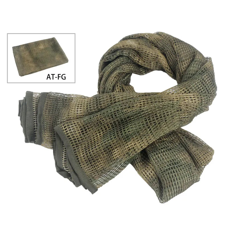 Military Tactical Scarf Sniper Veil Camo Mesh Keffiyeh Sniper Face Scarf Veil Shemagh Head Wrap for Outdoor Camping Hunting