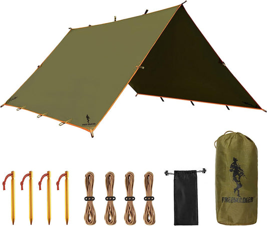 Waterproof Portable Tarp Multifunctional Outdoor Camping Traveling Awning Backpacking Tarp Shelter Rain Tarp (Brown)