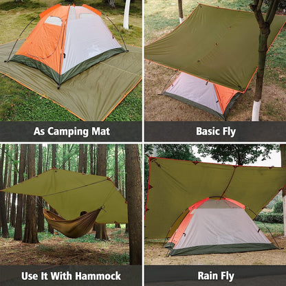 Waterproof Portable Tarp Multifunctional Outdoor Camping Traveling Awning Backpacking Tarp Shelter Rain Tarp (Brown)