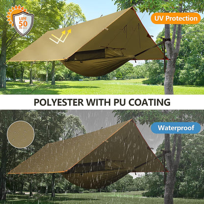 Waterproof Portable Tarp Multifunctional Outdoor Camping Traveling Awning Backpacking Tarp Shelter Rain Tarp (Brown)