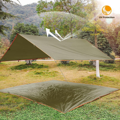 Waterproof Portable Tarp Multifunctional Outdoor Camping Traveling Awning Backpacking Tarp Shelter Rain Tarp (Brown)