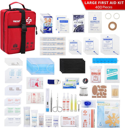 400 Piece Large First Aid Kit Premium Emergency Kits for Home, Office, Car, Outdoor, Hiking, Travel, Camping, Survival Medical First Aid Bag, Red