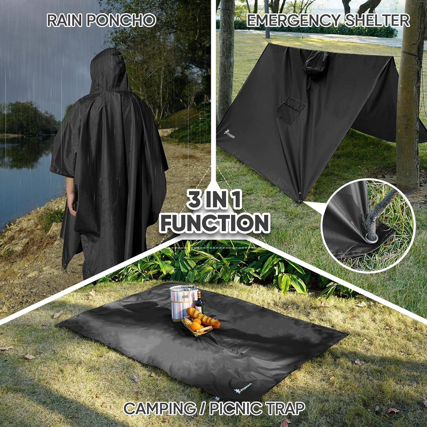 Multi functional Rain Poncho, Waterproof, Lightweight 