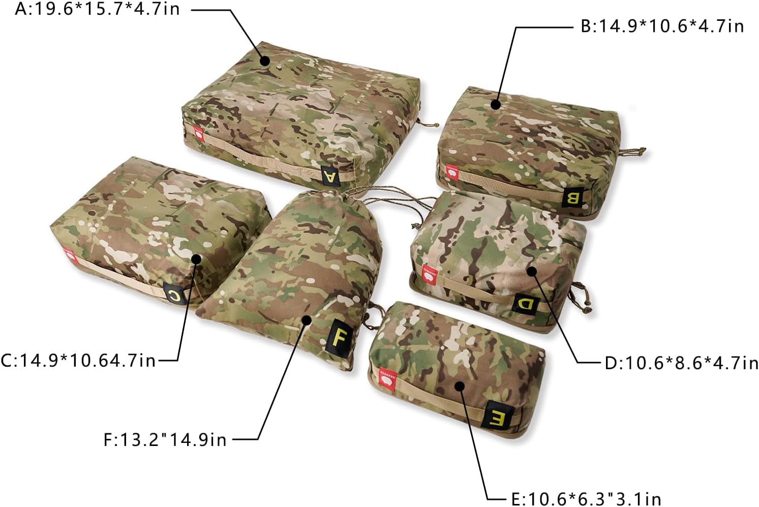 Tactical Packing Cubes,Camo Packing Cubes,Luggage Set Packing Organization Travel Accessories,Ykk Zipper Water-Resistant,Military Standard Travel Organizer Bag(Multicam) 6-PACKS